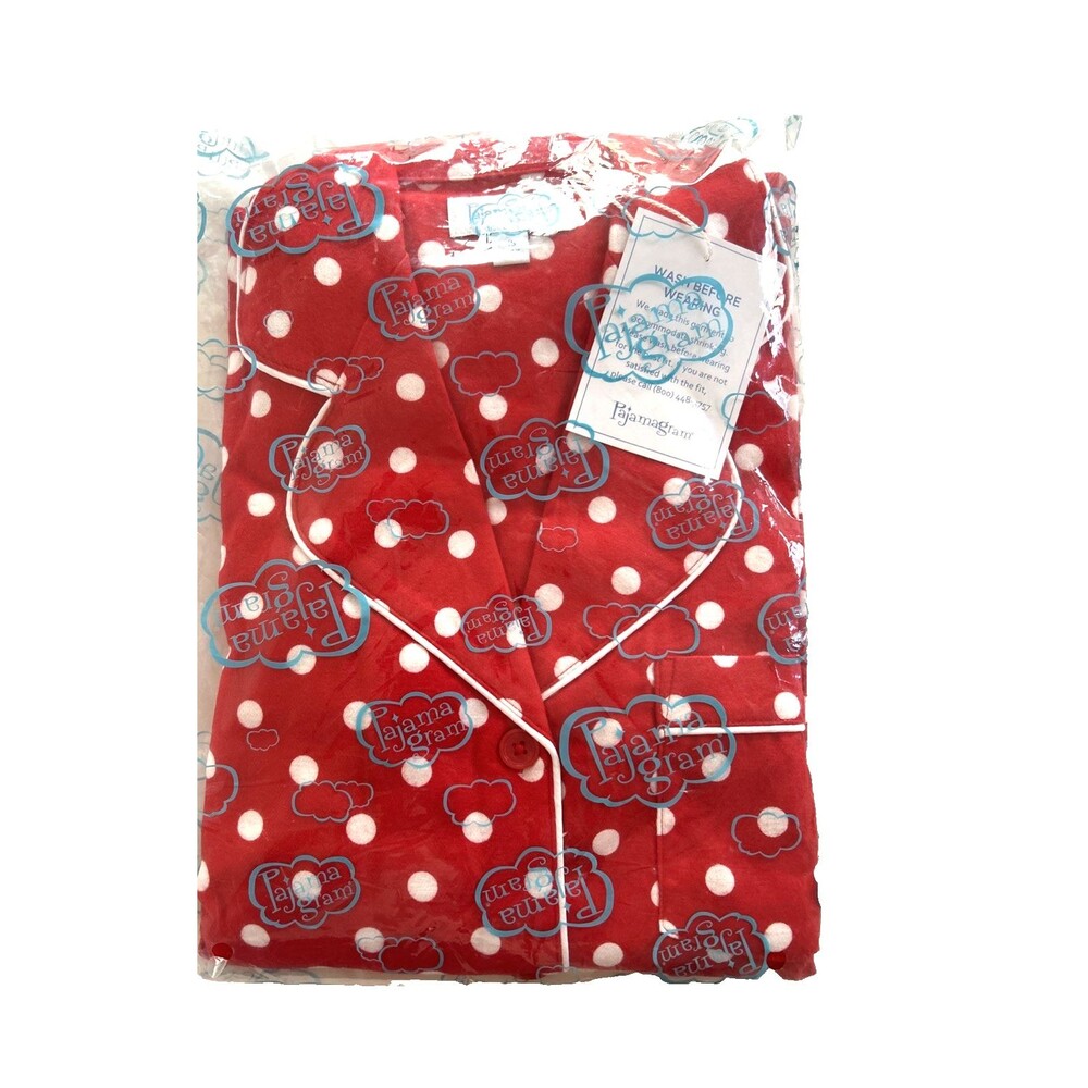PajamaGram Women's Button Front Flannel Pajamas Red/White Polka Dot Size XS